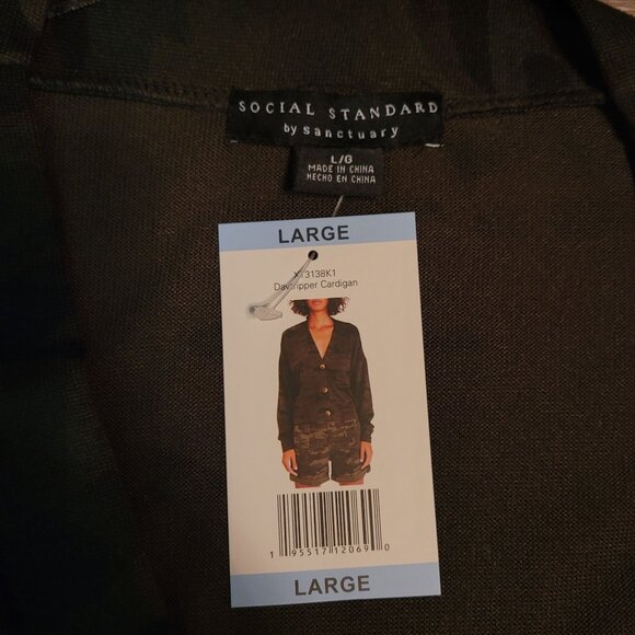 Social Standard By Sanctuary Sweater L Daytripper Camo Cardigan Thin Knit NWT - Picture 4 of 10